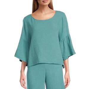 BRYN WALKER NWT Frida Textured Cotton Gauze Boat Neck 3/4 Bell Sleeve Top XXL